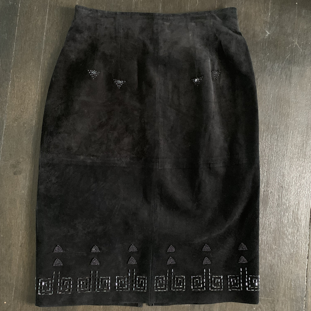 PIA RUCCI NEW 80 Vintage Suede Leather Pencil Skirt beads NWOT XS S